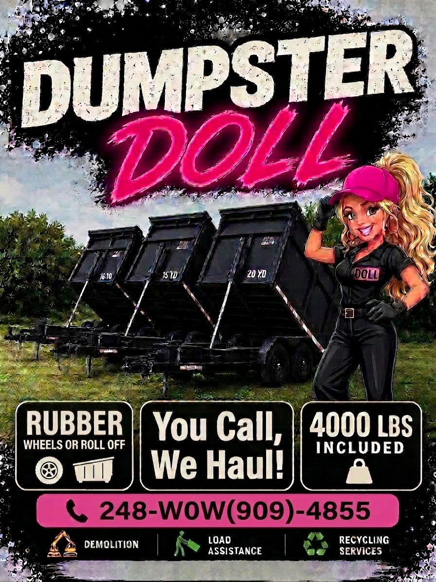 Dumpster Doll flyer — 15 yard dumpster rental, 4000 lbs included